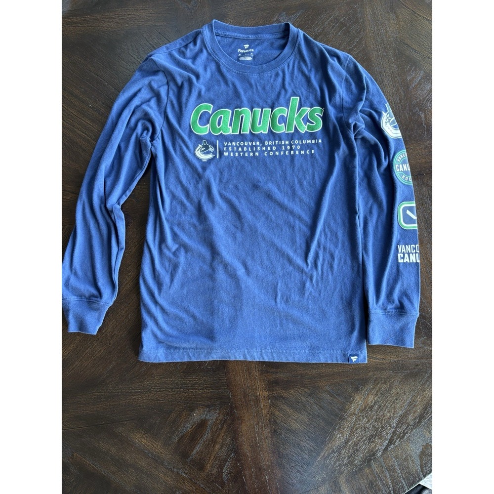 Fanatics Vancouver CANUCKS Hockey LONGSLEEVE BLUE Medium NHL‎ CANADA Oversized
